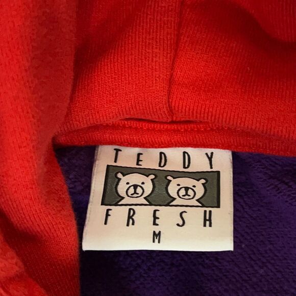 Teddy Fresh Mens Hoodie Medium Purple Pink Sweatshirt Sweater Preppy Lounge Top - Picture 5 of 10